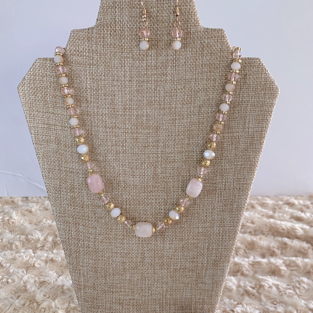 The Skyline Collection Pink Crystal Stone Necklace Set New In Bag